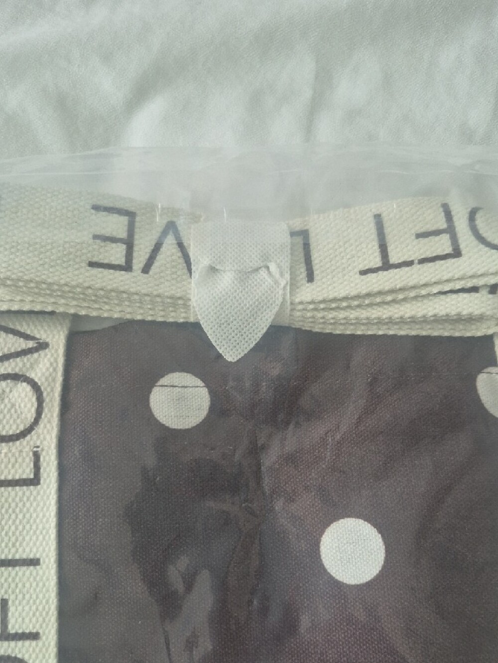 LOFT Brown and Beige Polka Dot Canvas Tote with Branded Strap - Picture 3 of 5